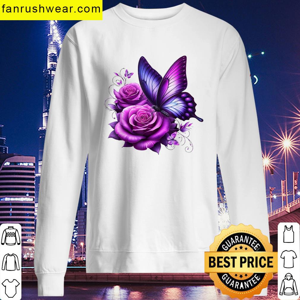 Butterfly Purple Rose Gift Women T-shirt