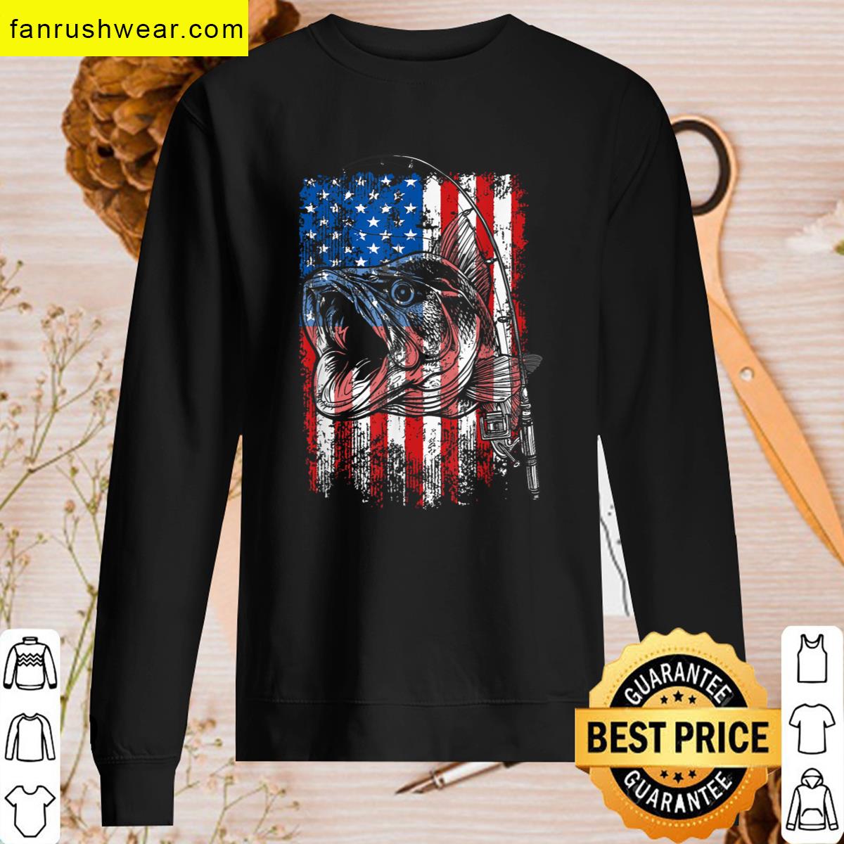 Fishing American Flag Graphic Tee T-shirt