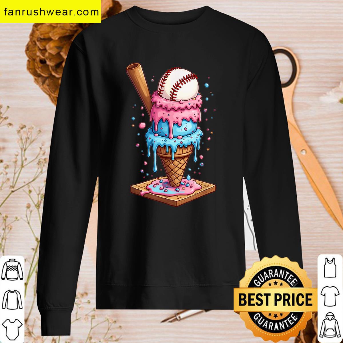Funny Baseball Ice Cream Tee T-shirt