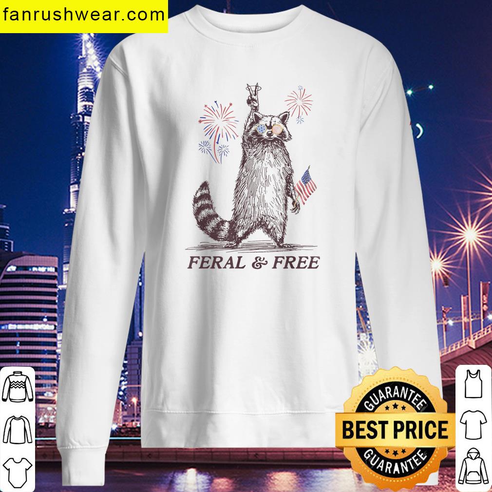 Feral Free Patriotic Raccoon Design T-shirt
