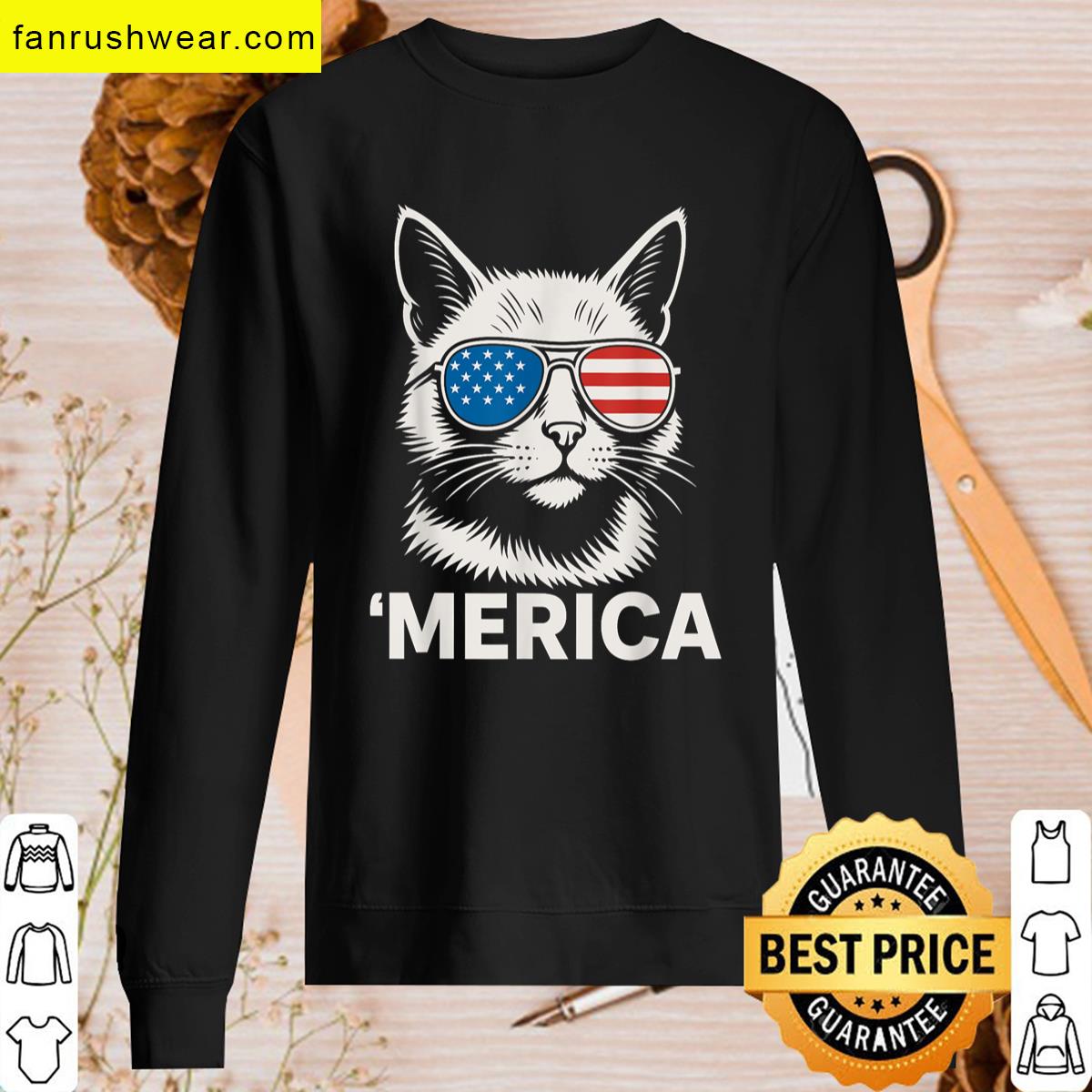 Patriotic Cat With Sunglasses Graphic T-shirt