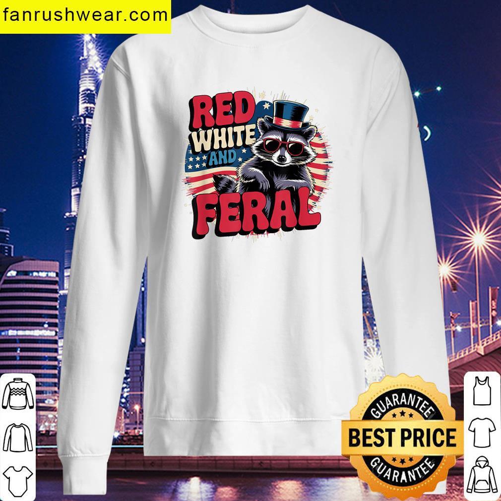 Red White And Feral Raccoon Festive Apparel T-shirt