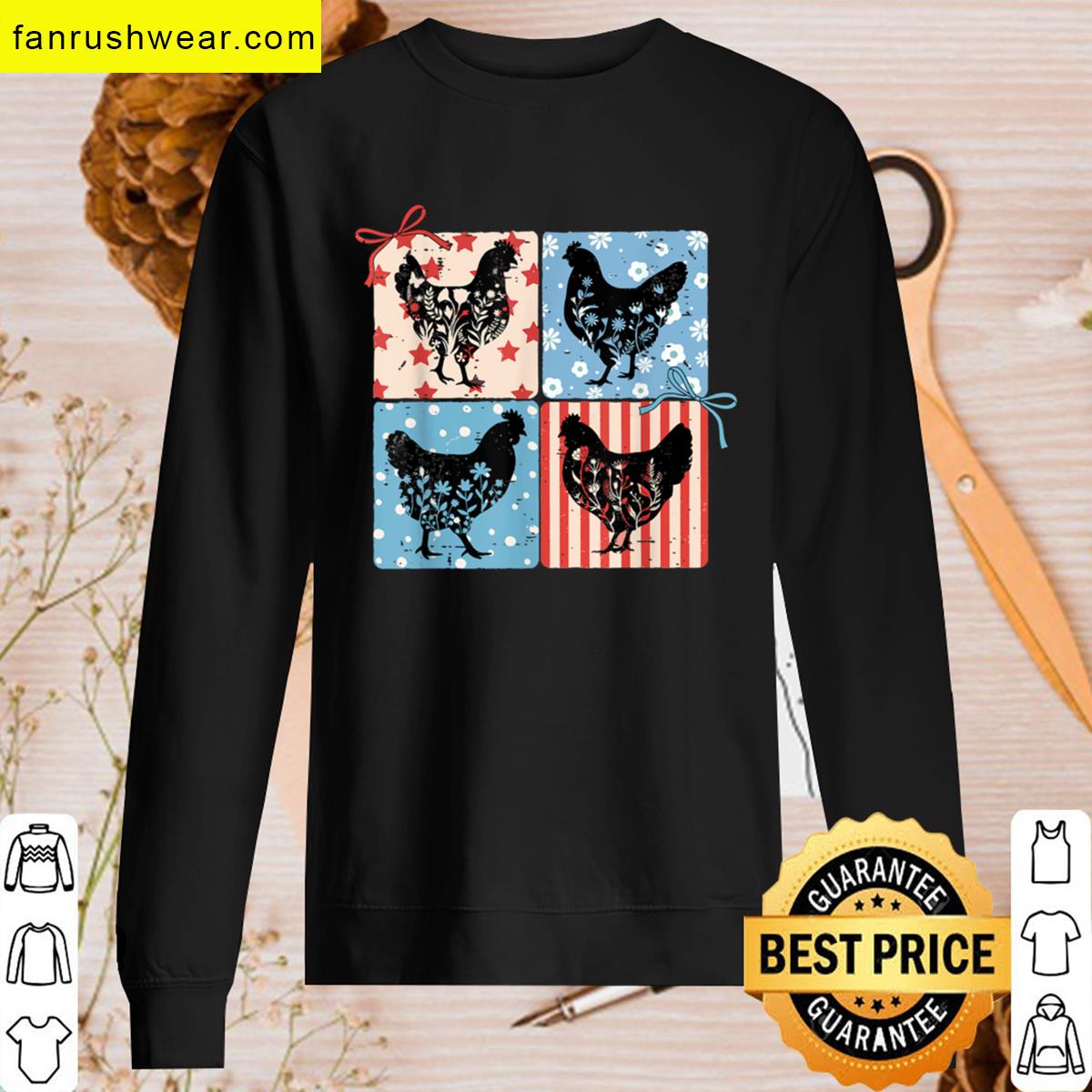 Retro Floral Chicken Apparel 4th Of July T-shirt