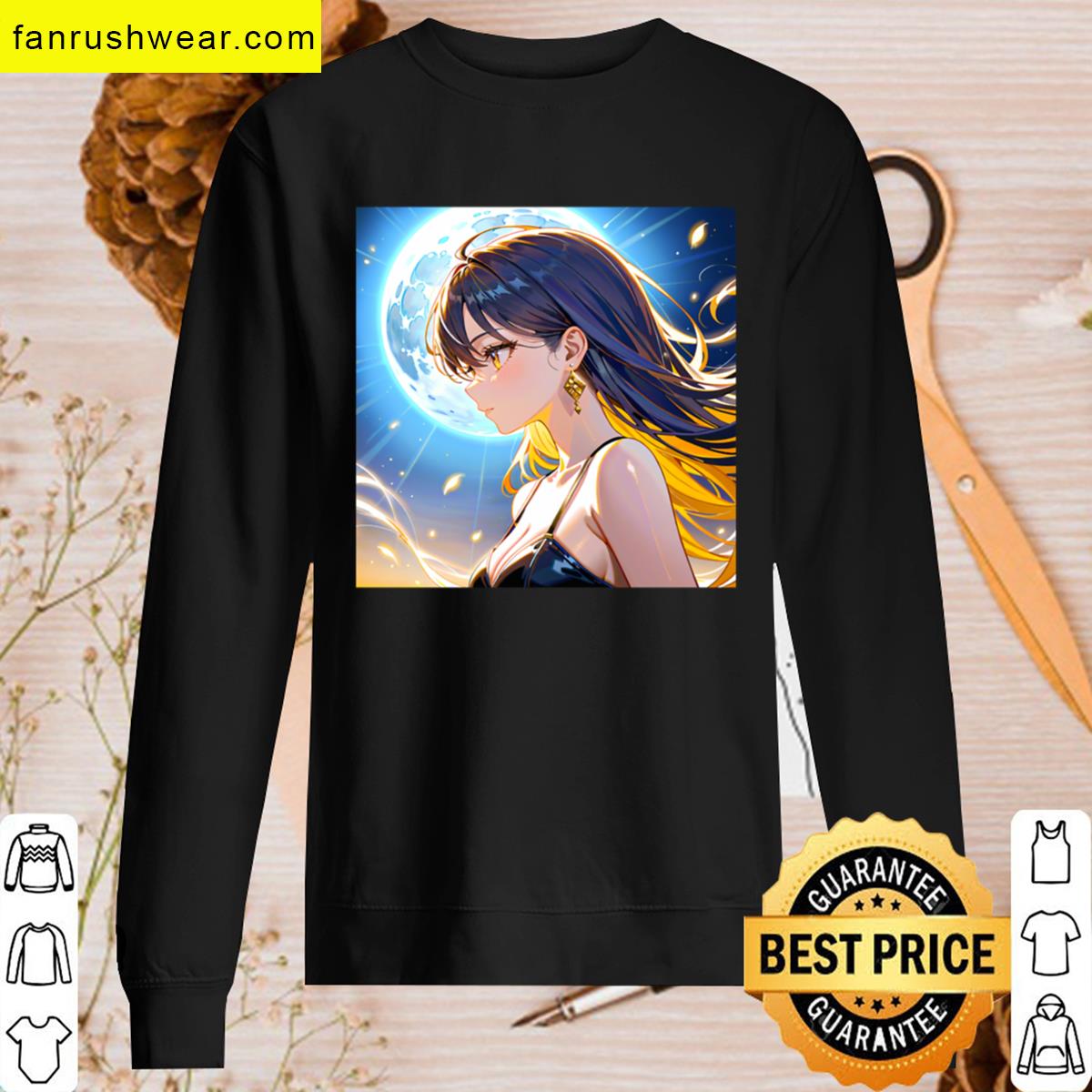 Stunning Full Moon Anime Girl Apparel T-shirt
