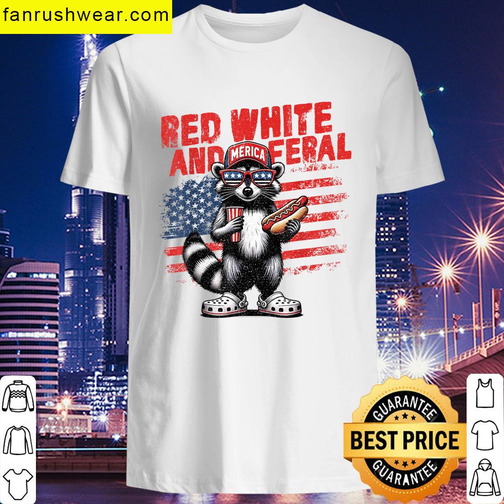 Red White Feral Raccoon 4th Of July Graphic T-shirt