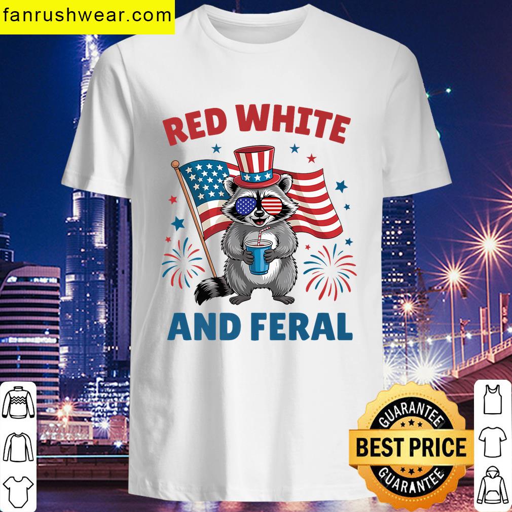Red White Feral Raccoon Funny Graphic T-shirt
