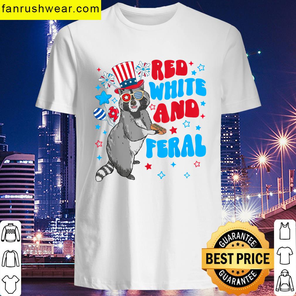 Red White Raccoon Festive July T-shirt