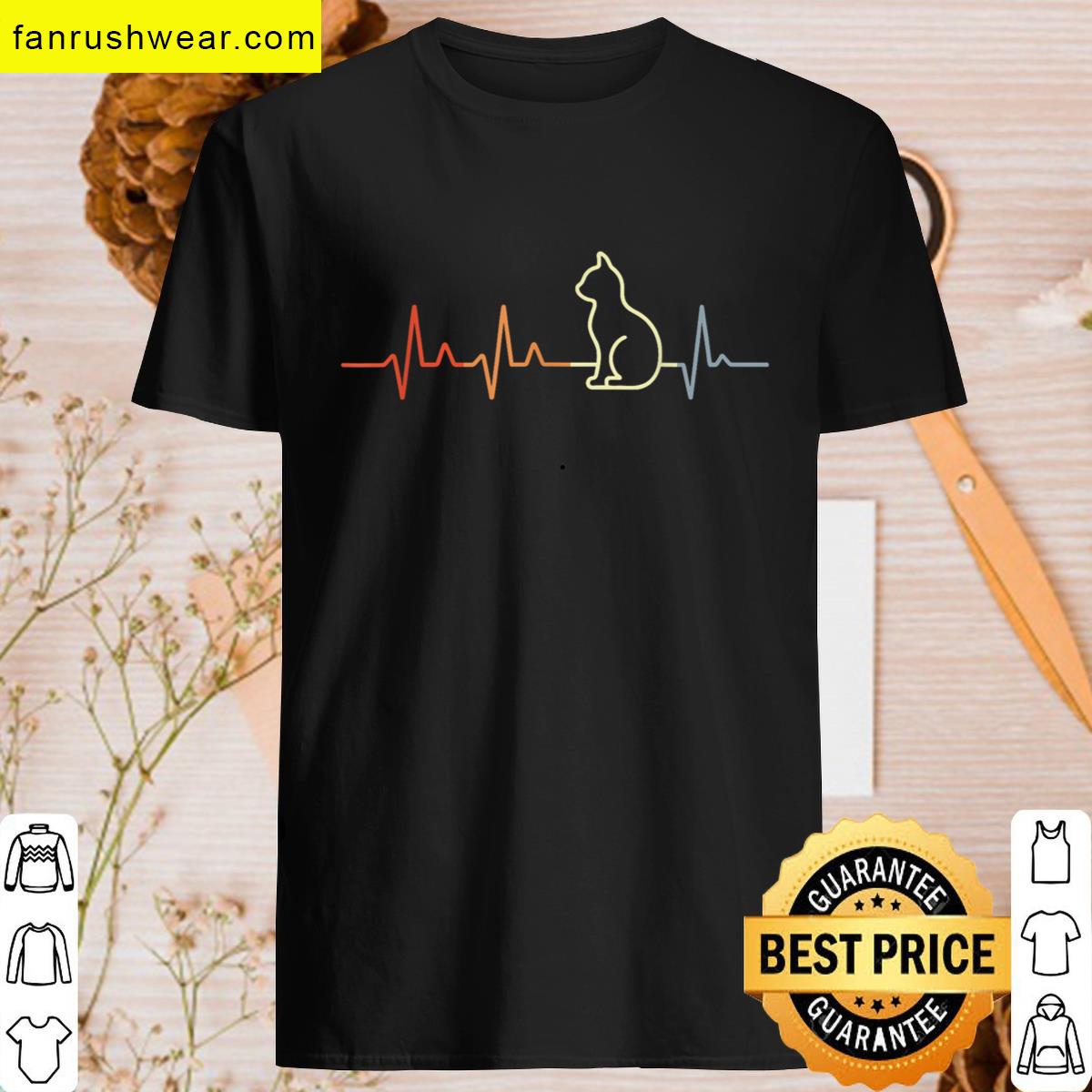 Retro Heartbeat Cat Apparel T-shirt