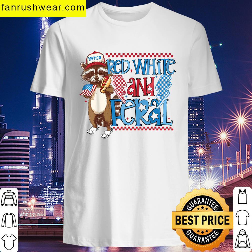 Retro Red White Raccoon T-shirt
