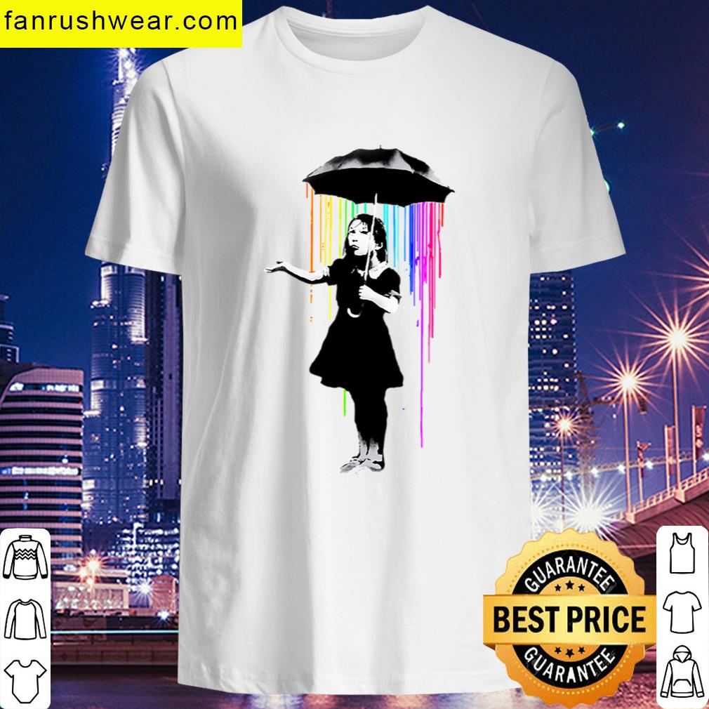 Banksy T-shirtbanksy Rainbow Rain Umbrella Girl T-shirt