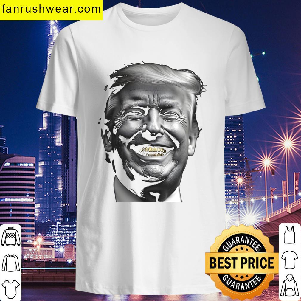 Donald Trump Black White Portrait W Gold Grills T-shirt