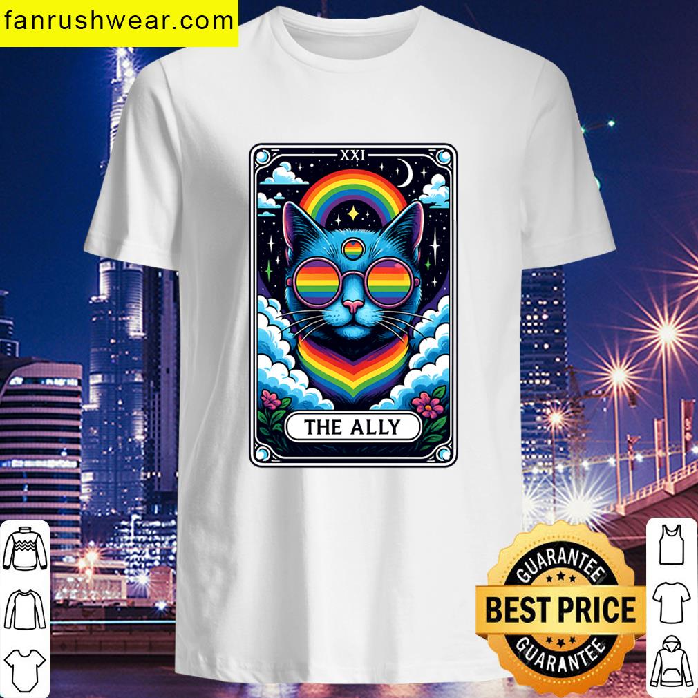 Funny Ally Cat Tarot Card Pride Sunglasses Gay Pride Lgbtq T-shirt