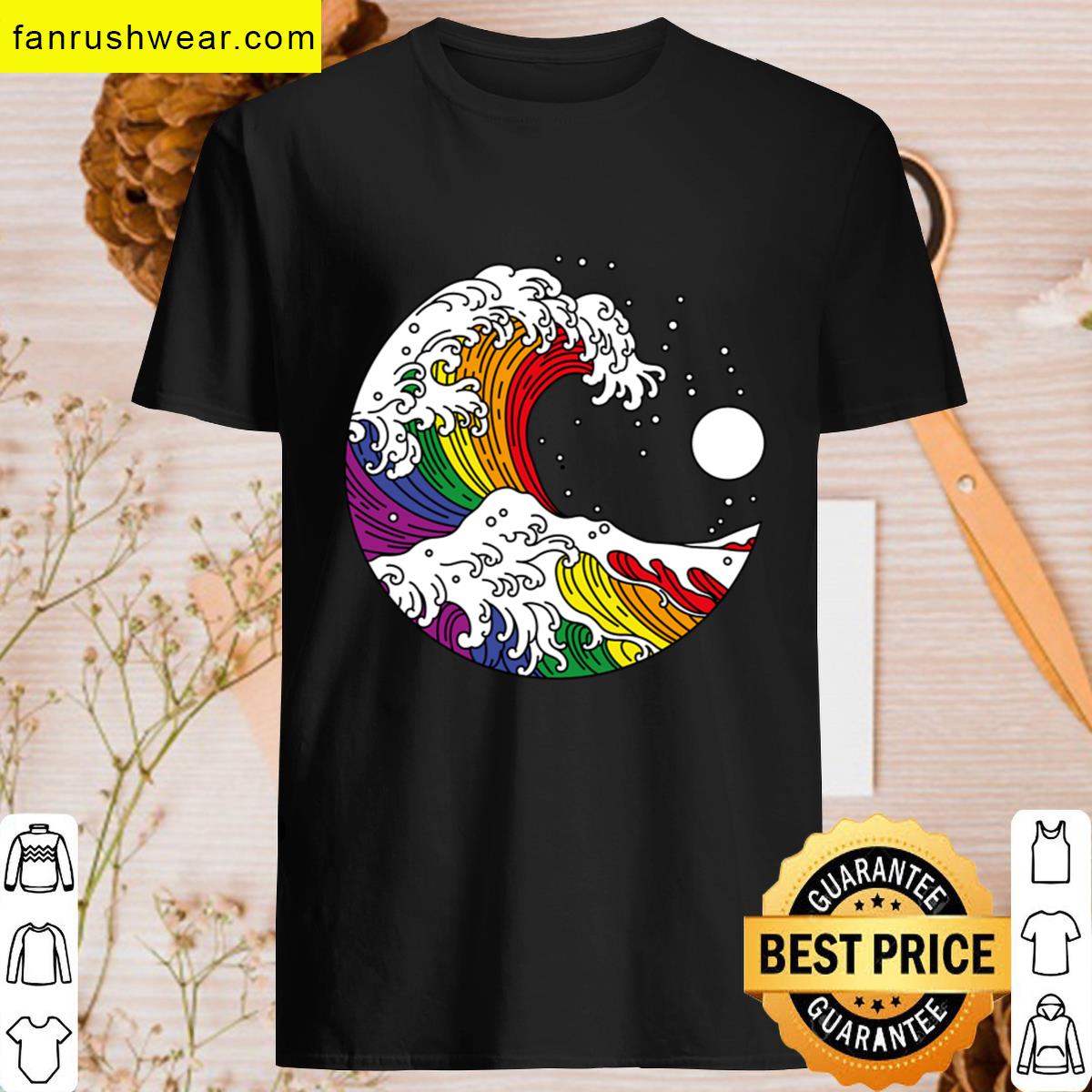 Great Wave Of Kanagawa Lgbtq Pride Rainbow Flag T-shirt