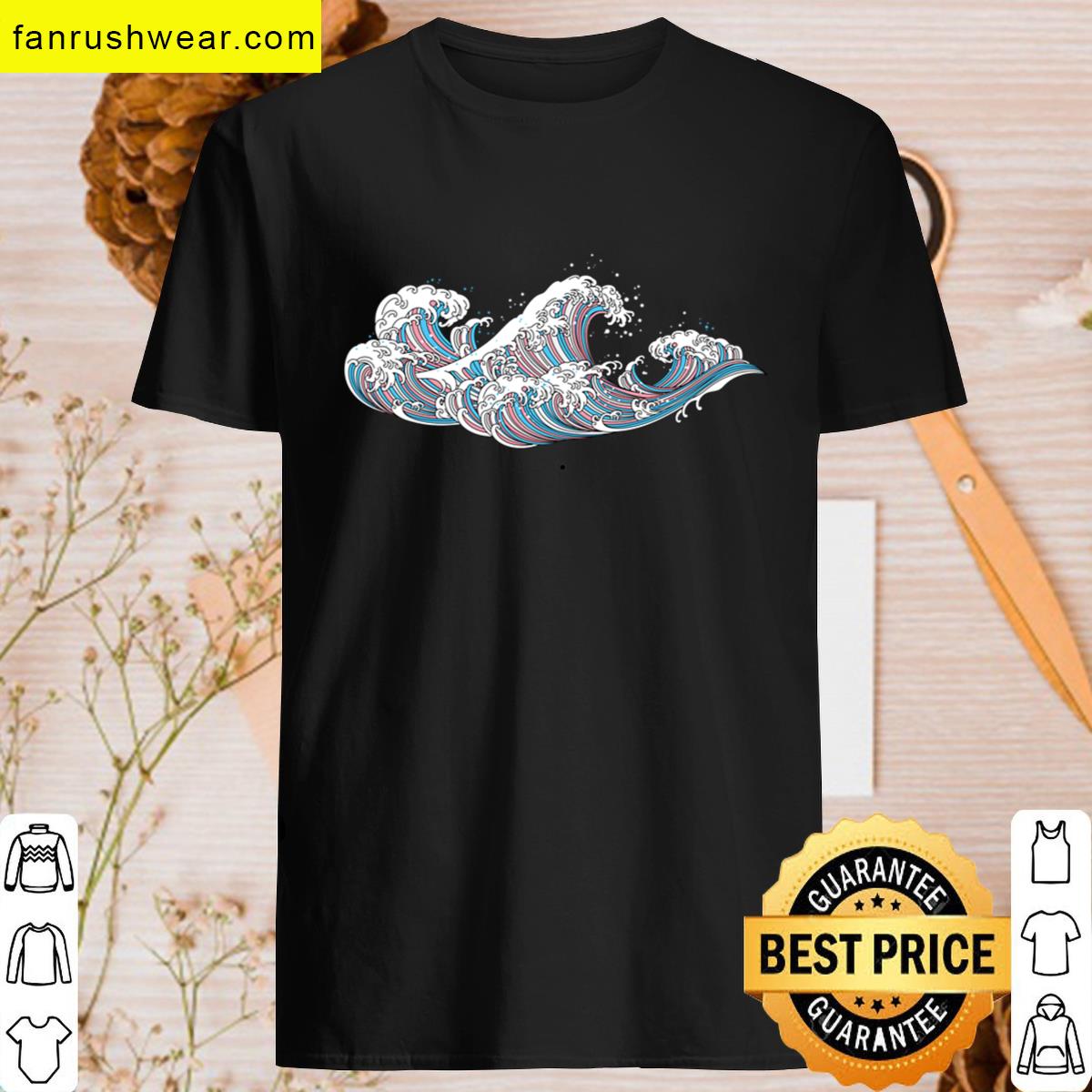 Long Japanese Trans Wave Transgender Pride T-shirt