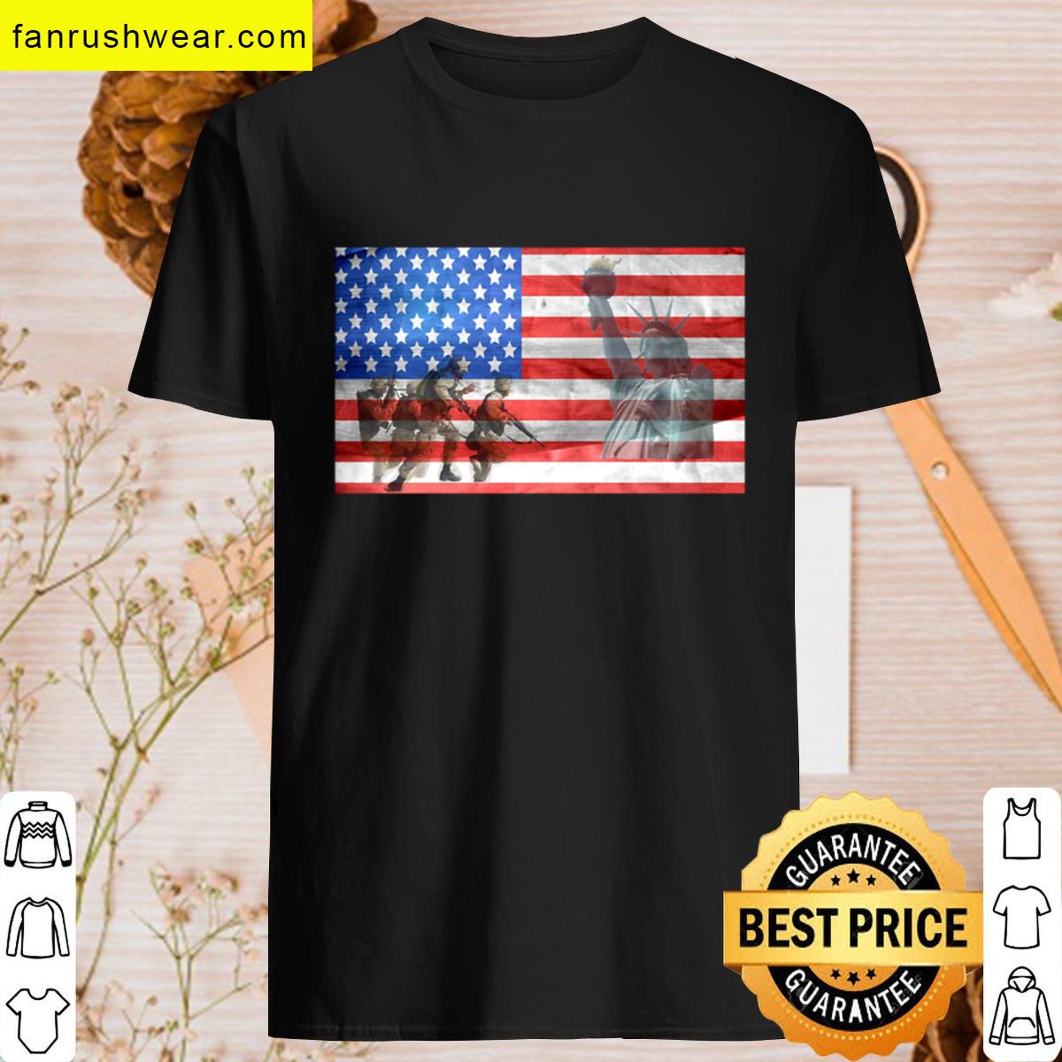 Military Patriotic Soldiers Us Flag Design Oversized T-shirt