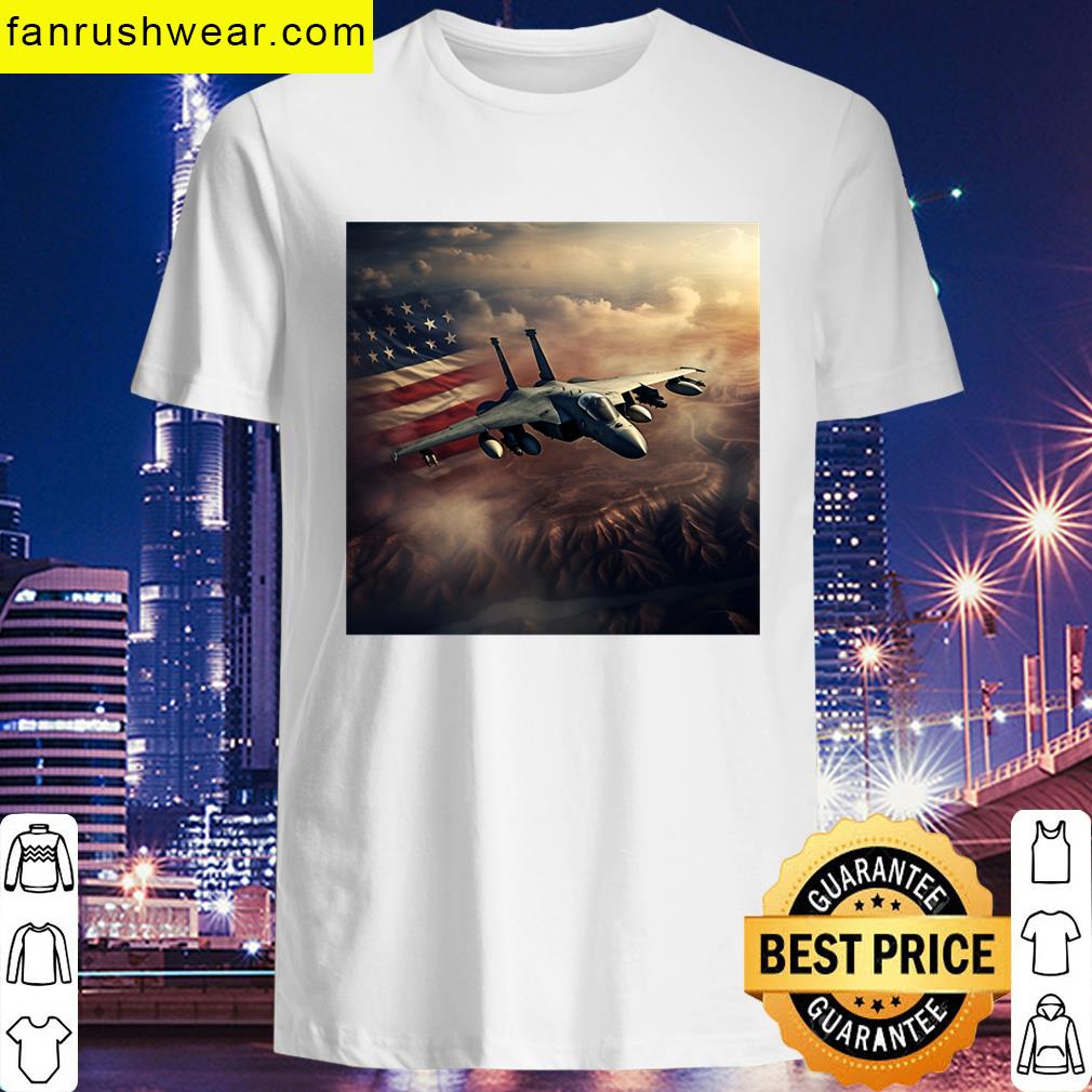 Patriotic American Flag Fighter Jet Digital Print T-shirt