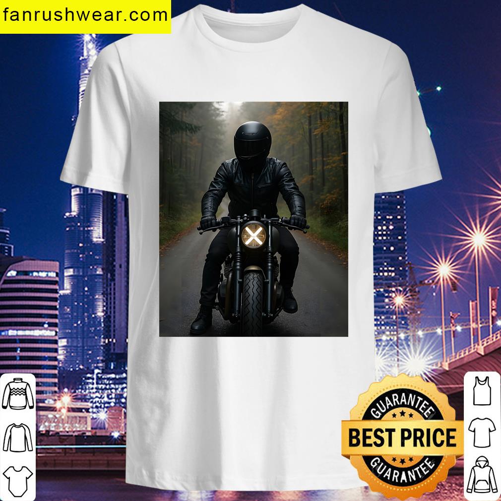 Person On A Motorcycle With A Glowing Headlight On A Forest Road Graphic T-shirt